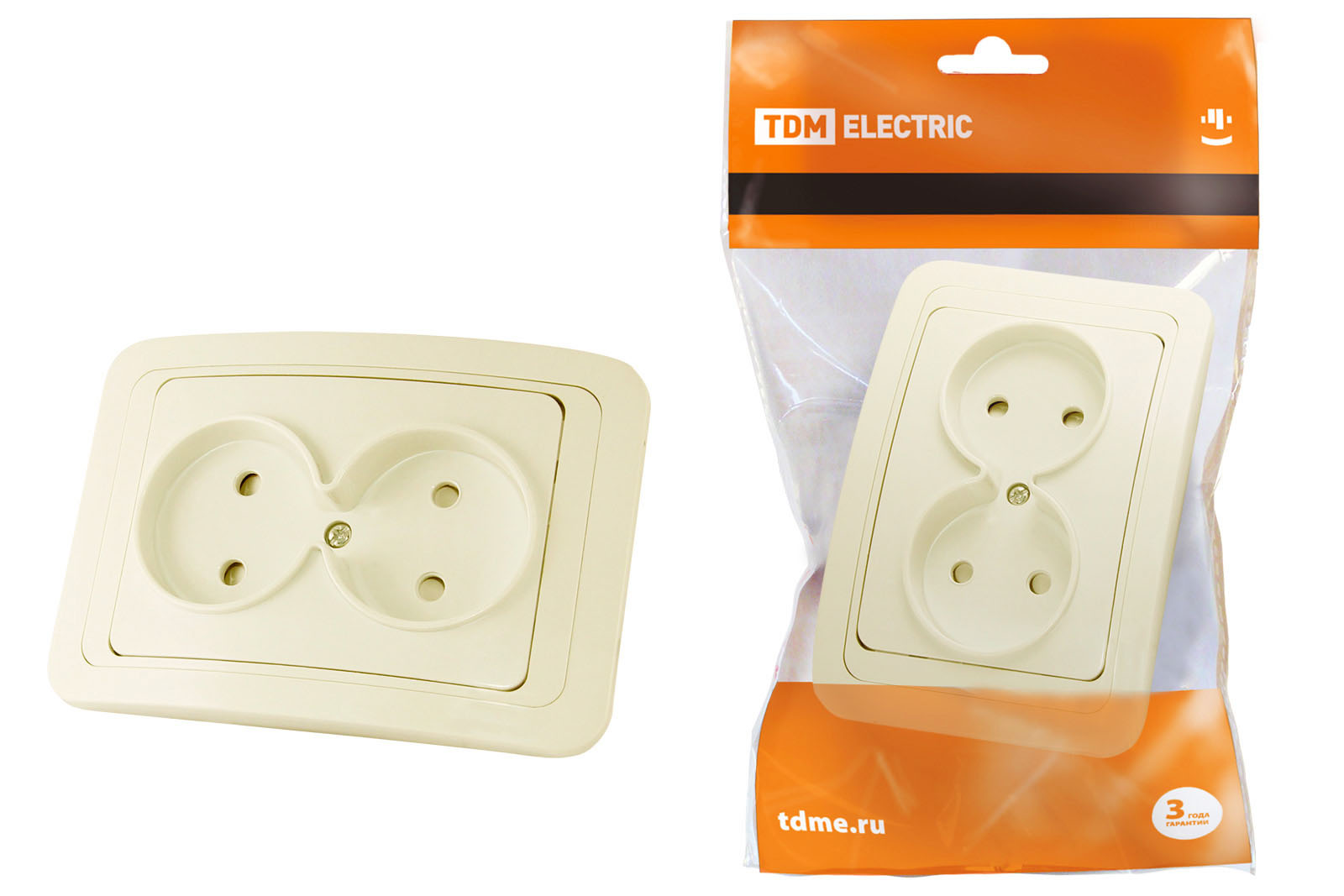 Розетка двойная 2П 10А c защитными шторками сл. кость Валдай